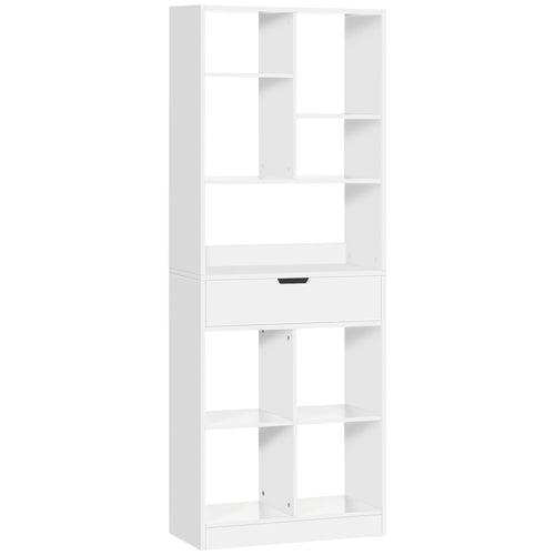 Wooden Bookshelf, Freestanding Bookcase with Drawer, Display Shelf Storage Shelving for Home Office, White