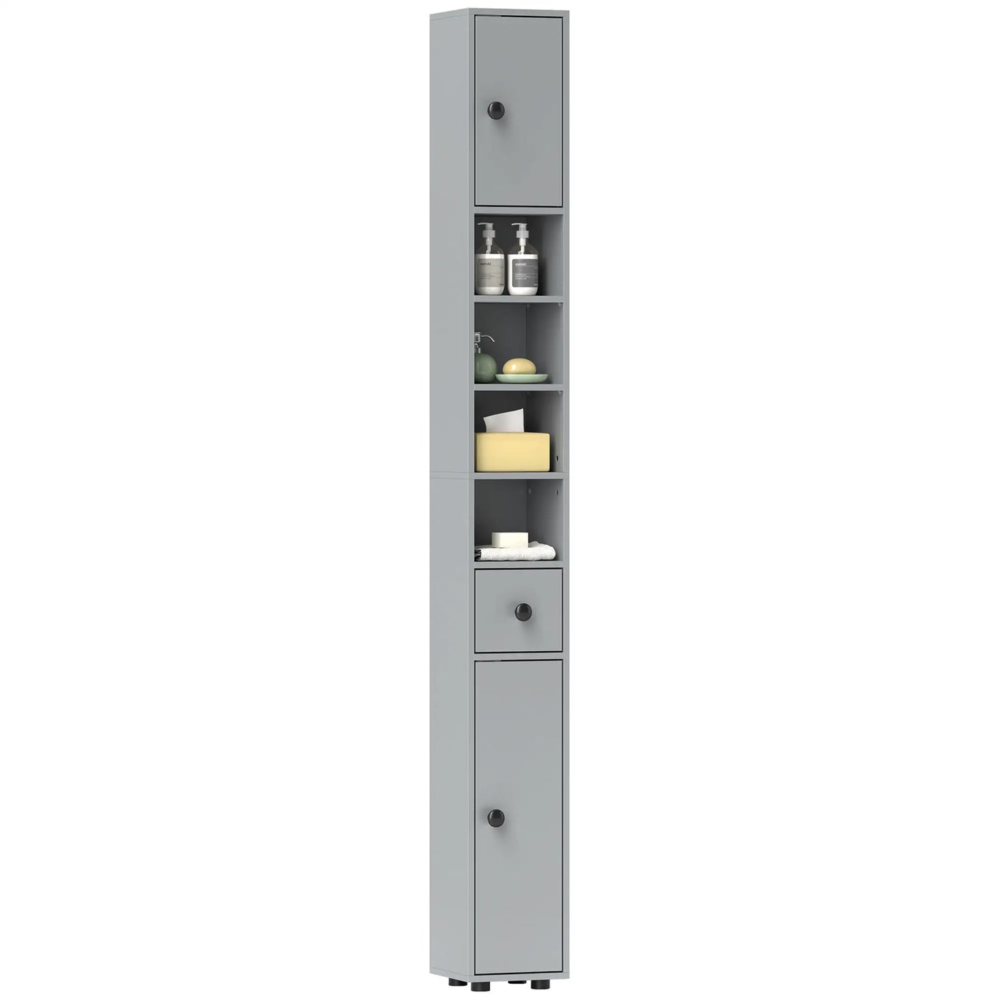 71" Tall Bathroom Cabinet, Narrow Toilet Paper Storage, 2 Door, Adjustable Shelves, Grey Bathroom Cabinets at Gallery Canada