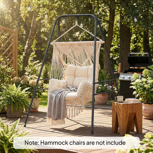 Hanging Hammock Stand, Porch Swing Chair, Indoor Outdoor Construction Hammock Stands Black at Gallery Canada