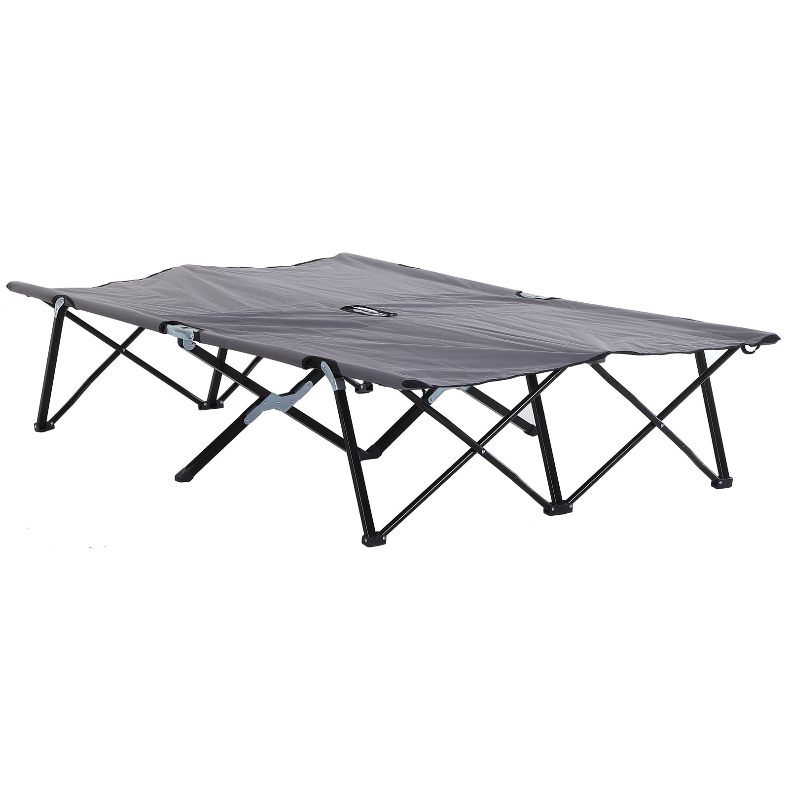 76" Two Person Folding Camping Cot Outdoor Portable Double Cot Wide Military Sleeping Bed w/ Carrying Bag Grey at Gallery Canada