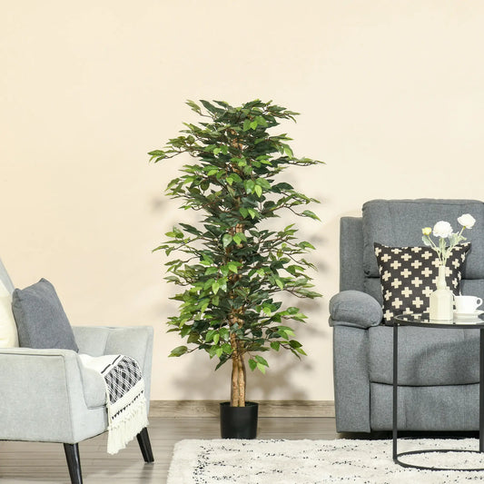 5FT Artificial Ficus Tree, Fake Plant in Nursery Pot, Indoor Decor Artificial Trees Green at Gallery Canada