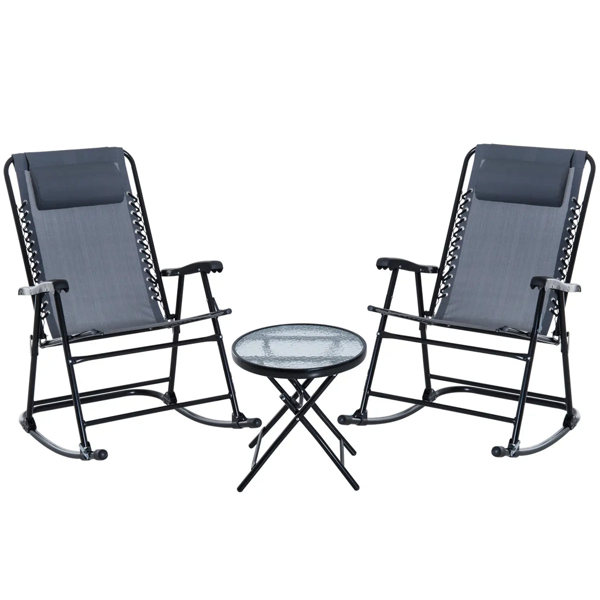 3pc Patio Rocking Chair Set, Folding Outdoor Chairs, Mesh Seat, Grey Outdoor Rocking Chairs at Gallery Canada
