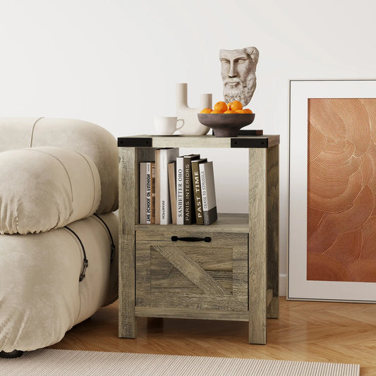 Farmhouse Side Table With Storage, Nightstand, Grey Side Tables Grey at Gallery Canada
