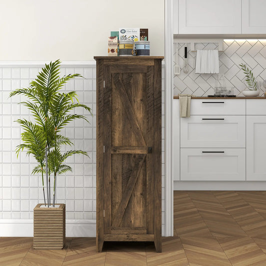 48" Farmhouse Kitchen Pantry Cabinet, Adjustable Shelves, Brown Kitchen Pantry Cabinets Brown with Wood Grain Effect at Gallery Canada