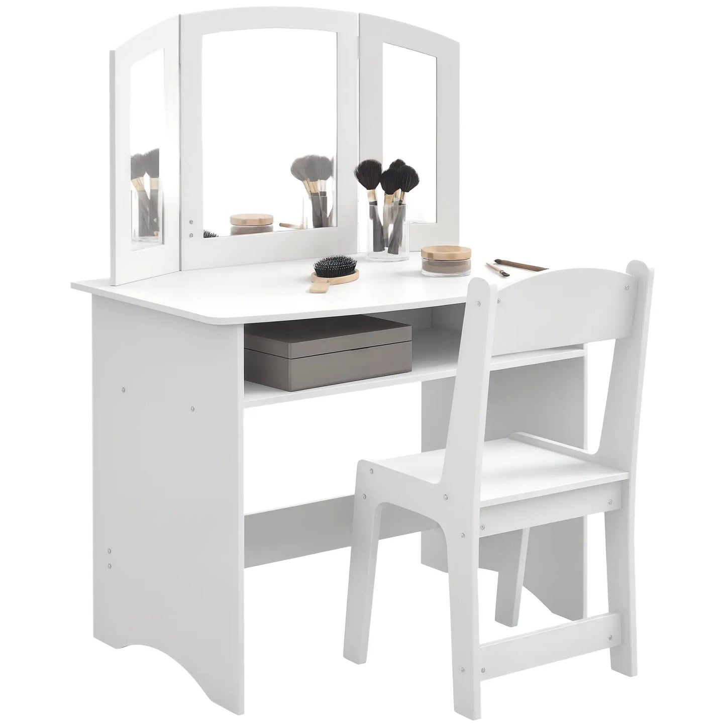 Kids Vanity Set, Tri-Folding Mirror, Stool, Storage Shelf Toy Vanity at Gallery Canada