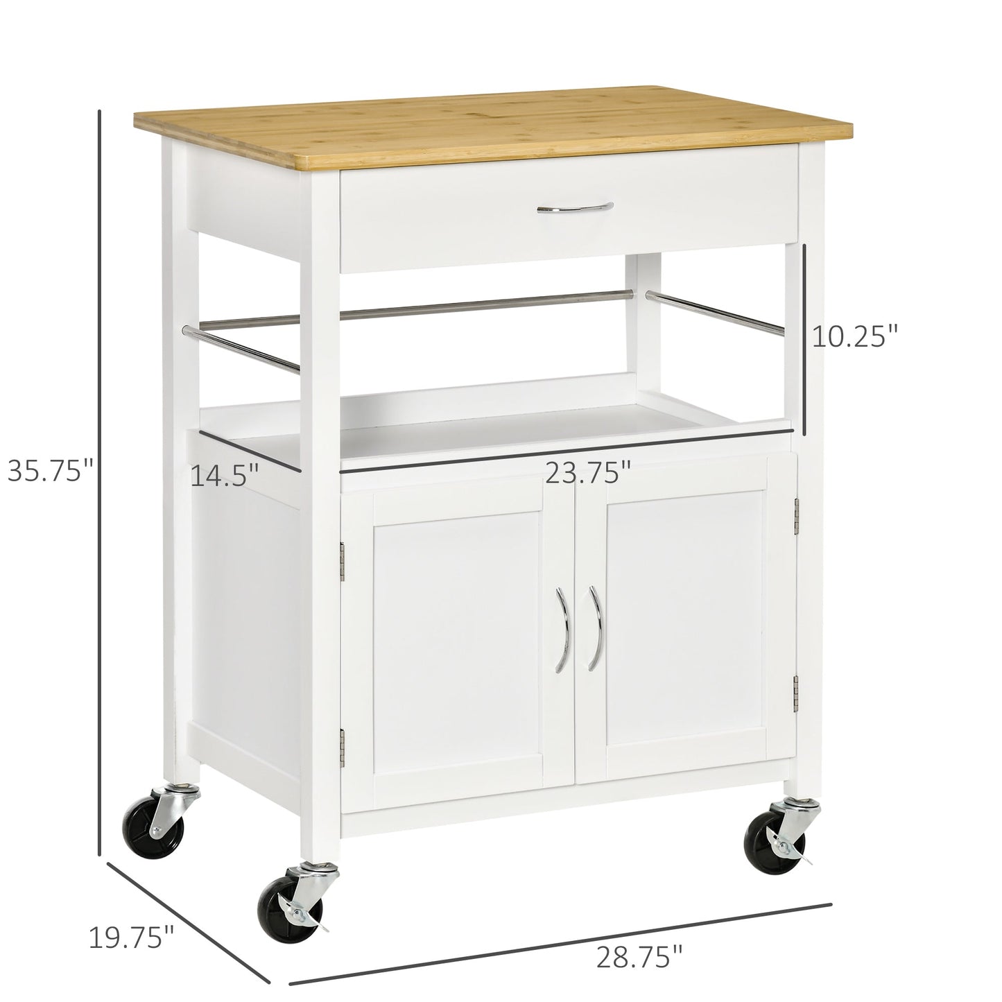 Kitchen Cart, Utility Trolley, Small Kitchen Island with Storage Drawer &; Side Hooks for Dining Room, White at Gallery Canada