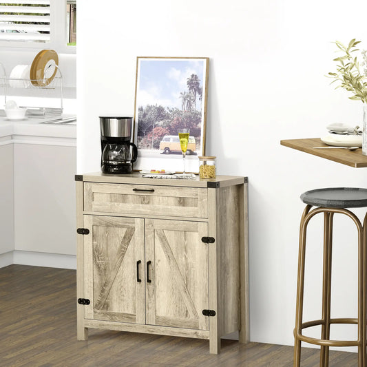 Farmhouse Kitchen Cabinet, Sideboard with 2 Barn Doors, Drawer, Oak Bar Cabinets Oak at Gallery Canada