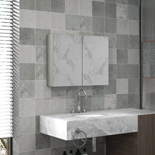 Wall-Mounted Bathroom Mirror Cabinet, Double Doors, Adjustable Shelf, Grey Mirror Medicine Cabinets Grey at Gallery Canada