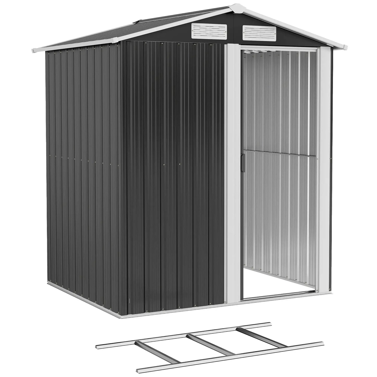 5ft x 4ft Metal Storage Shed, Sliding Door, Top Vents, Dark Grey Sheds at Gallery Canada