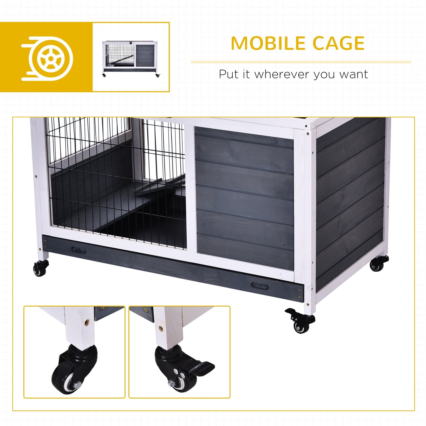Wooden Indoor Rabbit Hutch Elevated Cage Habitat with Enclosed Run with Wheels, Ideal for Rabbits and Guinea Pigs, White at Gallery Canada