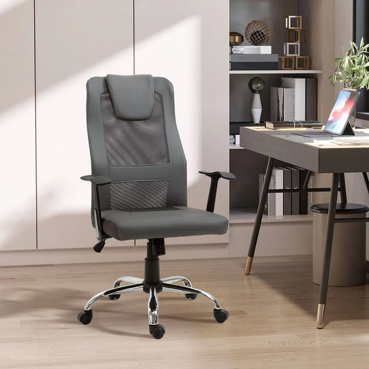 Ergonomic High Back Mesh Office Chair, Thick Padded Headrest, Grey Task Chairs Grey at Gallery Canada