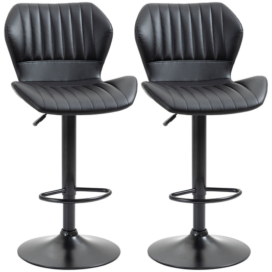 Shell Back Bar Stool Set of 2, PU Leather Adjustable Swivel Barstools with Chrome Base and Footrest for Kitchen Counter, Pub, Black at Gallery Canada