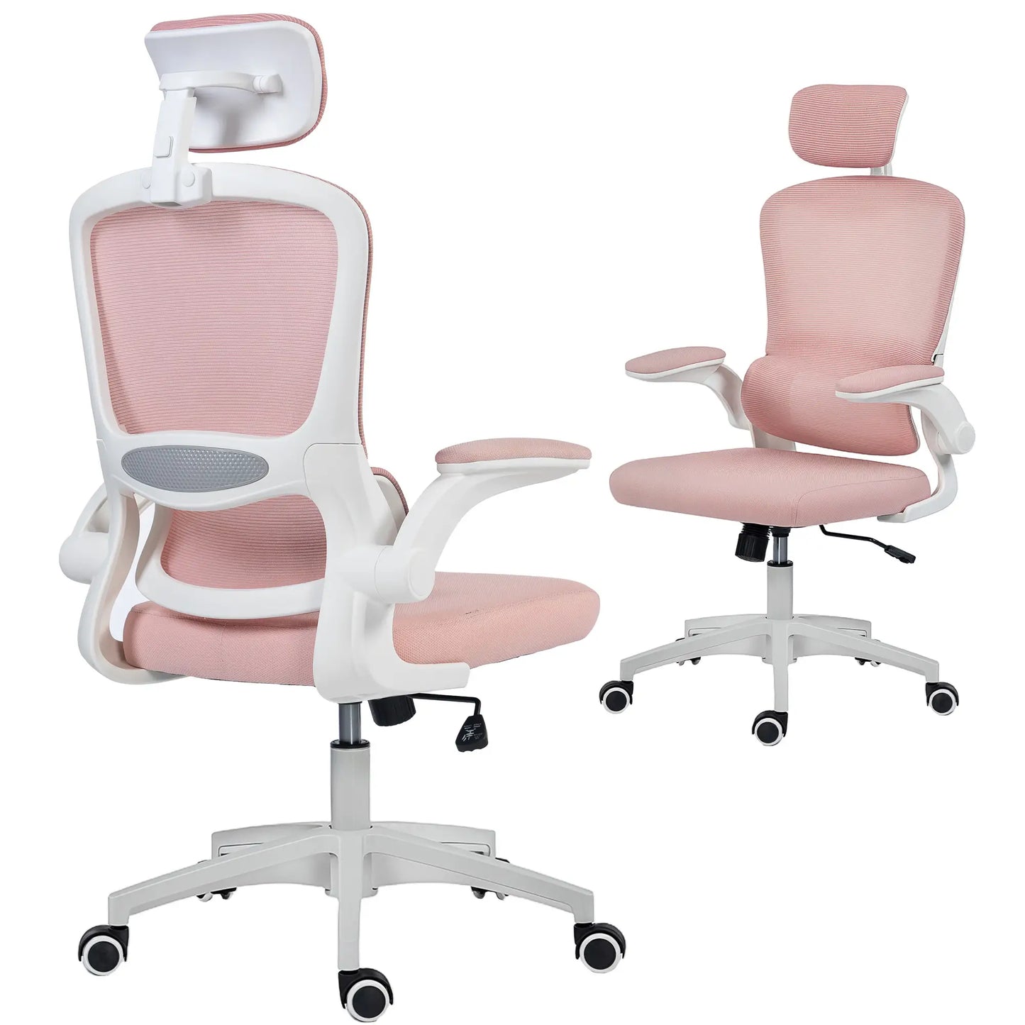 Ergonomic Mesh Office Chair, High Back, Rotatable Headrest, Flip-Up Armrests, Lumbar Support, Pink Task Chairs at Gallery Canada