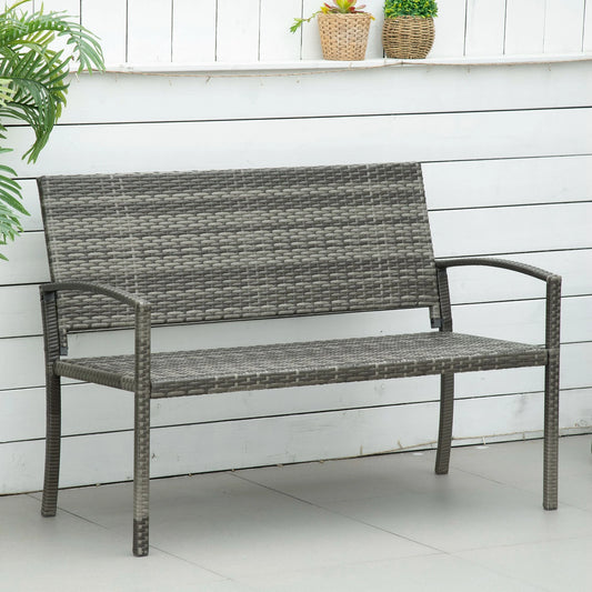 Gray Rattan Wicker Loveseat Garden Bench, Hand Woven, Gray Patio Chairs Grey at Gallery Canada
