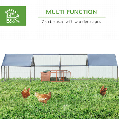 Chicken Run Walk-In Metal Chicken Coop, 3 Rooms Galvanized Poultry Cage Outdoor with Waterproof UV-Protection Cover for Rabbits, Ducks, 9.8' x 26.2' at Gallery Canada