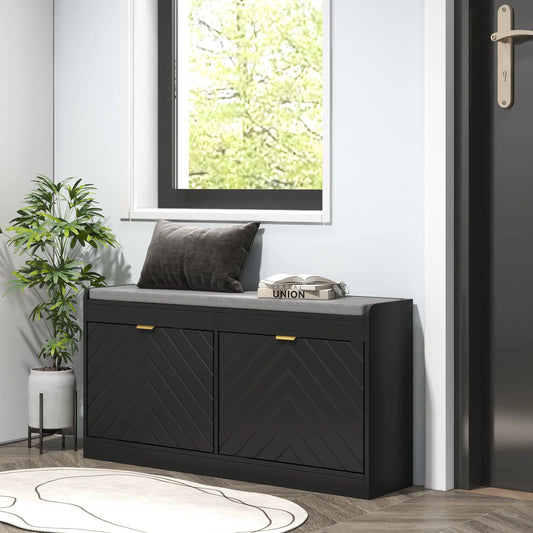 Shoe Storage Bench with Seat, 2 Flip Drawers, 4 Vents, Holds 8 Pairs Shoe Storage Cabinets & Racks Black at Gallery Canada