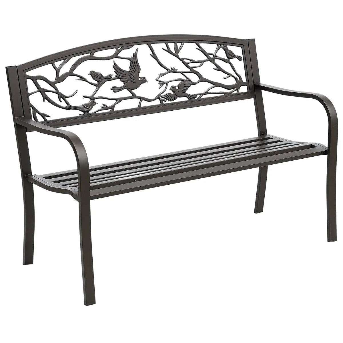 50" Garden Bench Outdoor Loveseat, Vintage Bird Pattern, Brown, Brown Outdoor Benches at Gallery Canada