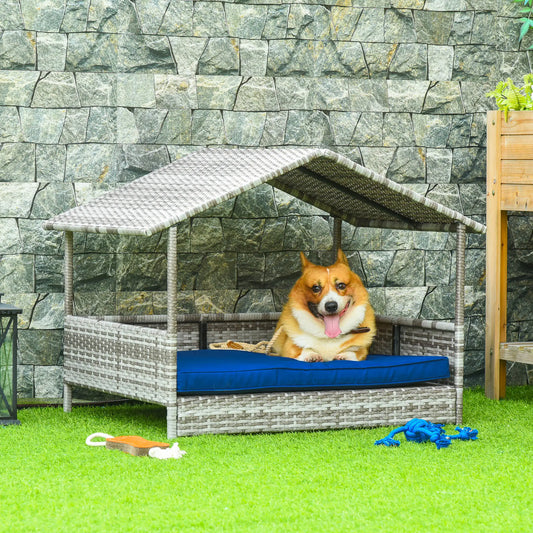 Wicker Pet House Dog Bed for Indoor/Outdoor Rattan Furniture with Cushion Houses, Kennels & Pens Dark Blue at Gallery Canada
