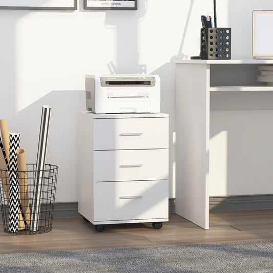 Mobile 3 Drawer File Cabinet with Wheels, Lock, Keys, White Office Cabinets & Cupboards White at Gallery Canada