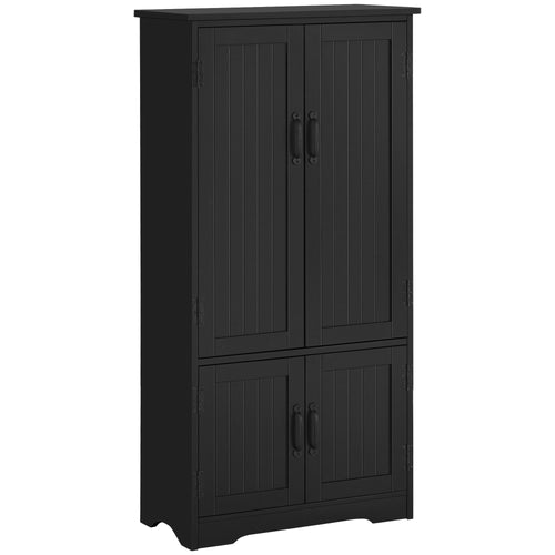 4-Door Storage Cabinet Multi-Storey Large Space Pantry with Adjustable Shelves Black