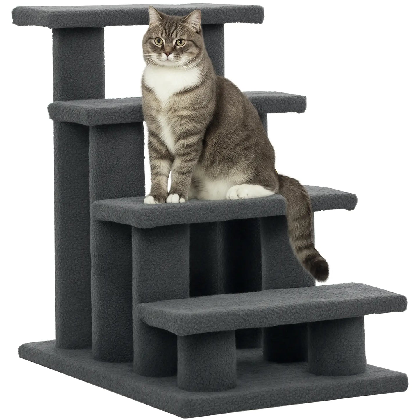 23.5" 4 Tier Pet Stairs, Dog Cat Step, Scratch Post Furniture, Dark Grey Cat Trees at Gallery Canada
