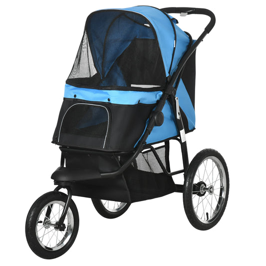 3 Big Wheels Pet Stroller for Small, Medium Dogs, Cat Stroller Travel Folding Carrier with Adjustable Canopy, Blue - Gallery Canada