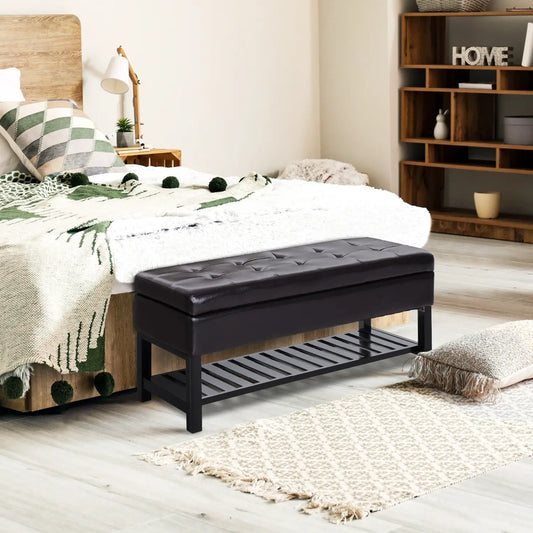 44 PU Leather Tufted Ottoman, Shoe Bench, Storage Chest, Brown Shoe Storage Cabinets & Racks Brown at Gallery Canada