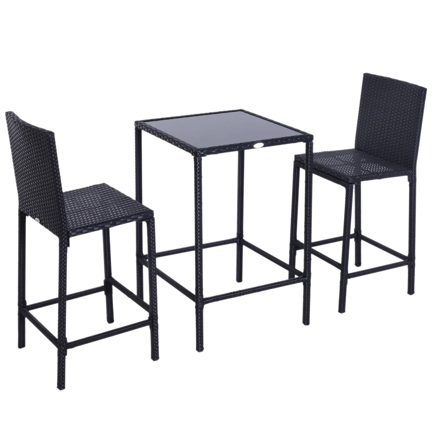 3 Piece Patio Bar Set, Wicker Rattan, Barstool and Table, Black Bistro Sets at Gallery Canada