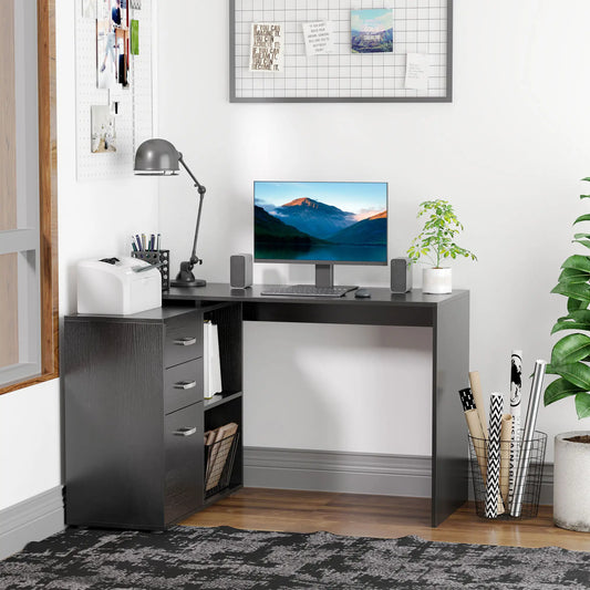 L-Shaped Corner Desk with Storage Shelf, Drawer, Black Writing Desks Black at Gallery Canada