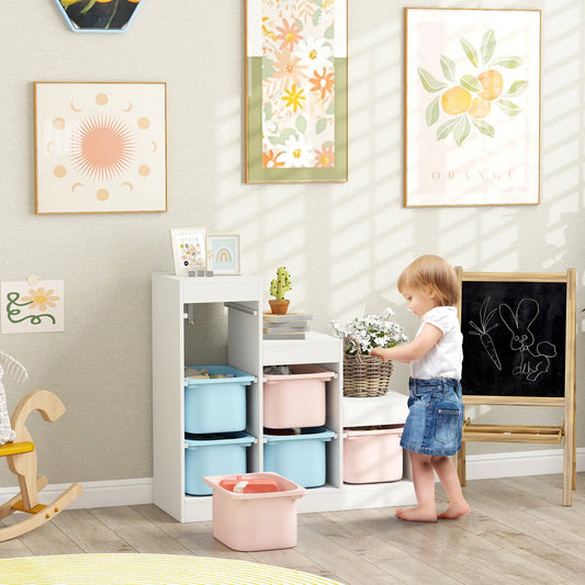 3 Layer Toy Storage Organizer, Kids Bookshelf, 6 Plastic Bins, Blue & Pink Baby & Kids Storage White, Blue, Pink at Gallery Canada