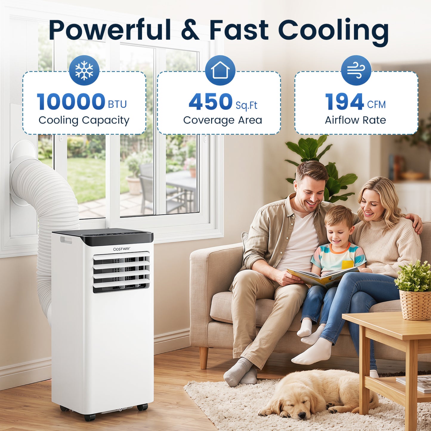 Climatiseur portable de 10000 BTU avec déshumidificateur, noir