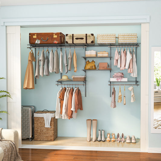 4-8 Feet Closet Organizer With Hanging Rod, Gray Coat Racks & Hall Trees Gray at Gallery Canada