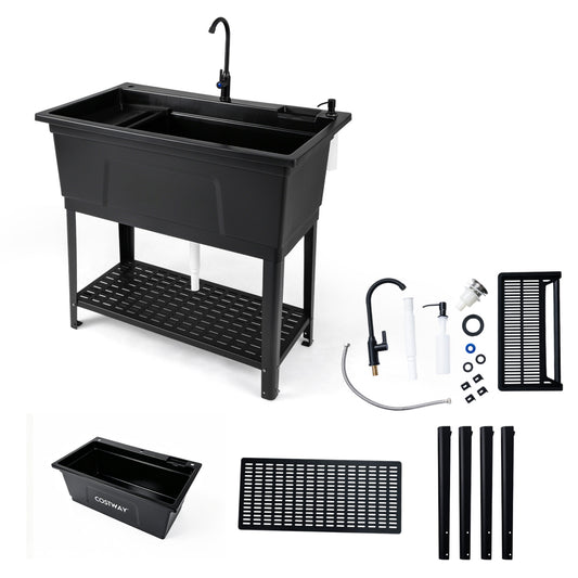 100L Utility Sink Laundry Tub With Rotating Faucet, Black Bathroom Sinks Black at Gallery Canada