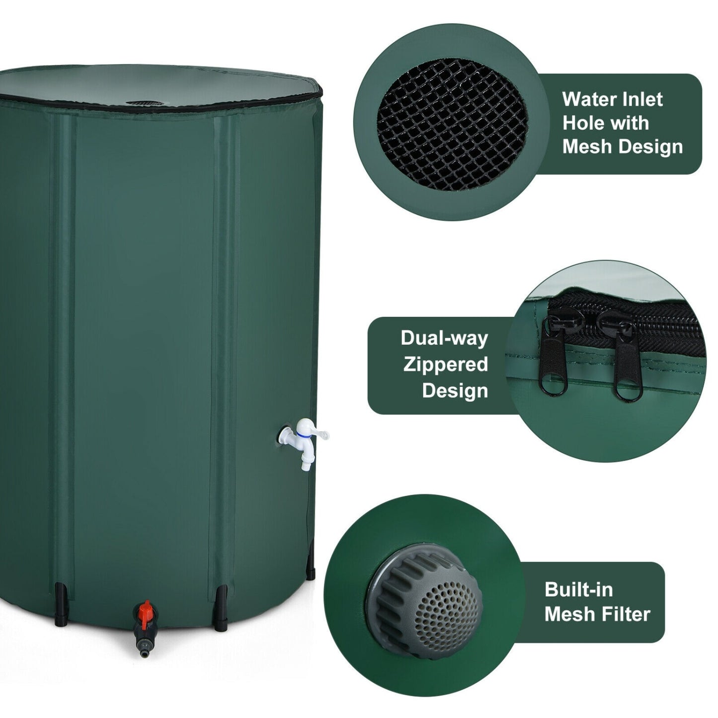 100 Gallon Portable Rain Barrel Water Collector Tank, Green Watering & Irrigation at Gallery Canada
