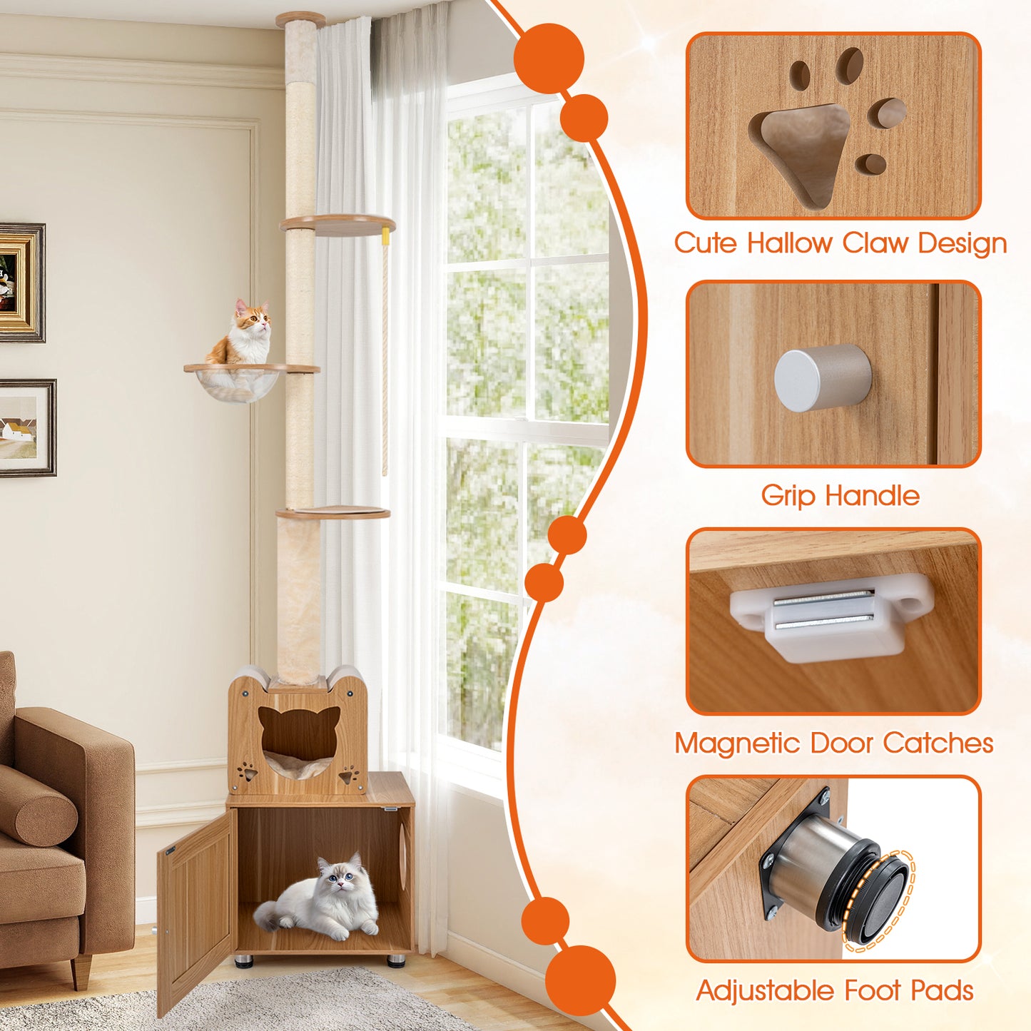 101 Inch Floor To Ceiling Cat Tree, Height Adjustable, Litter Box Enclosure, Brown Cat Trees Condos & Scratchers at Gallery Canada