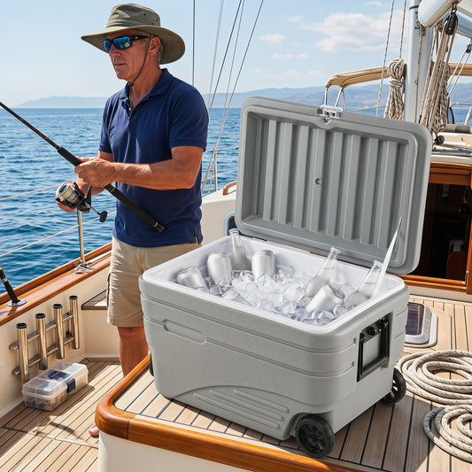 103 Qt Outdoor Portable Wheeled Ice Cooler, Gray