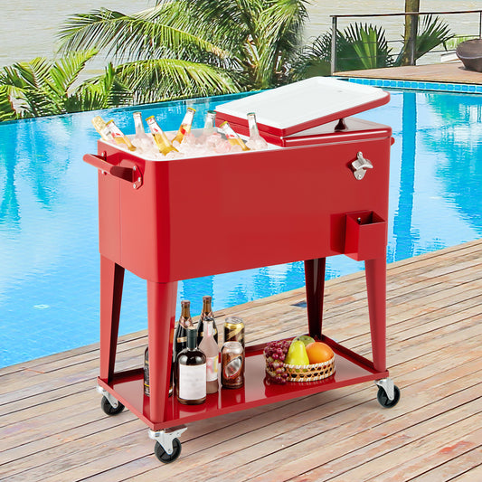 Portable Patio Cooler with Bottom Storage Shelf and Bottle Opener, Red Coolers Red at Gallery Canada