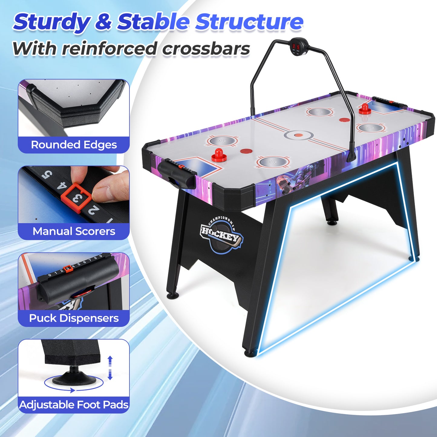 56 Inch Air Hockey Table, LED Digital Scoreboard, 12V Motor, White Game Room at Gallery Canada