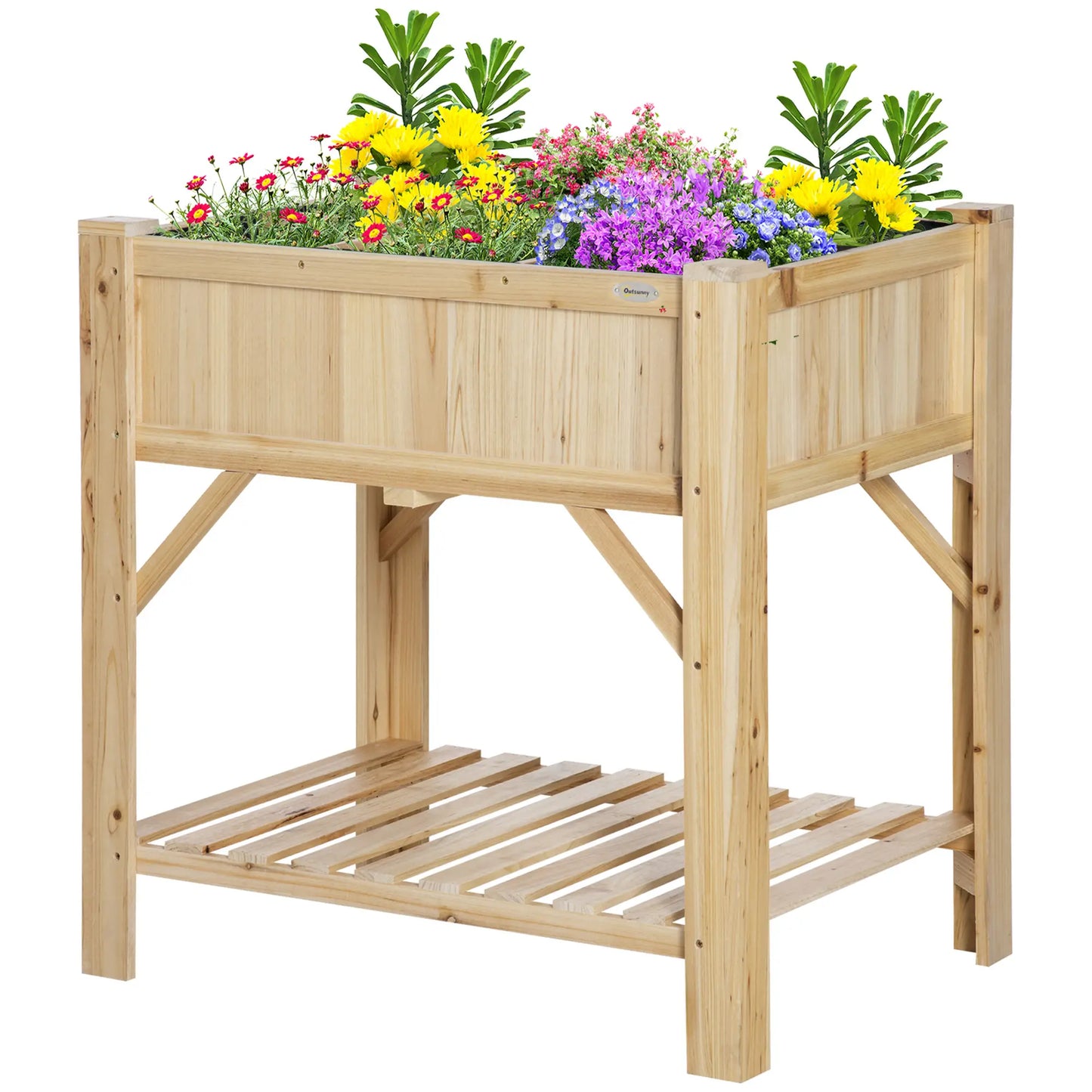 6 Pocket Raised Garden Bed, Elevated Wood Planter Box with Storage Shelf Elevated Garden Beds at Gallery Canada