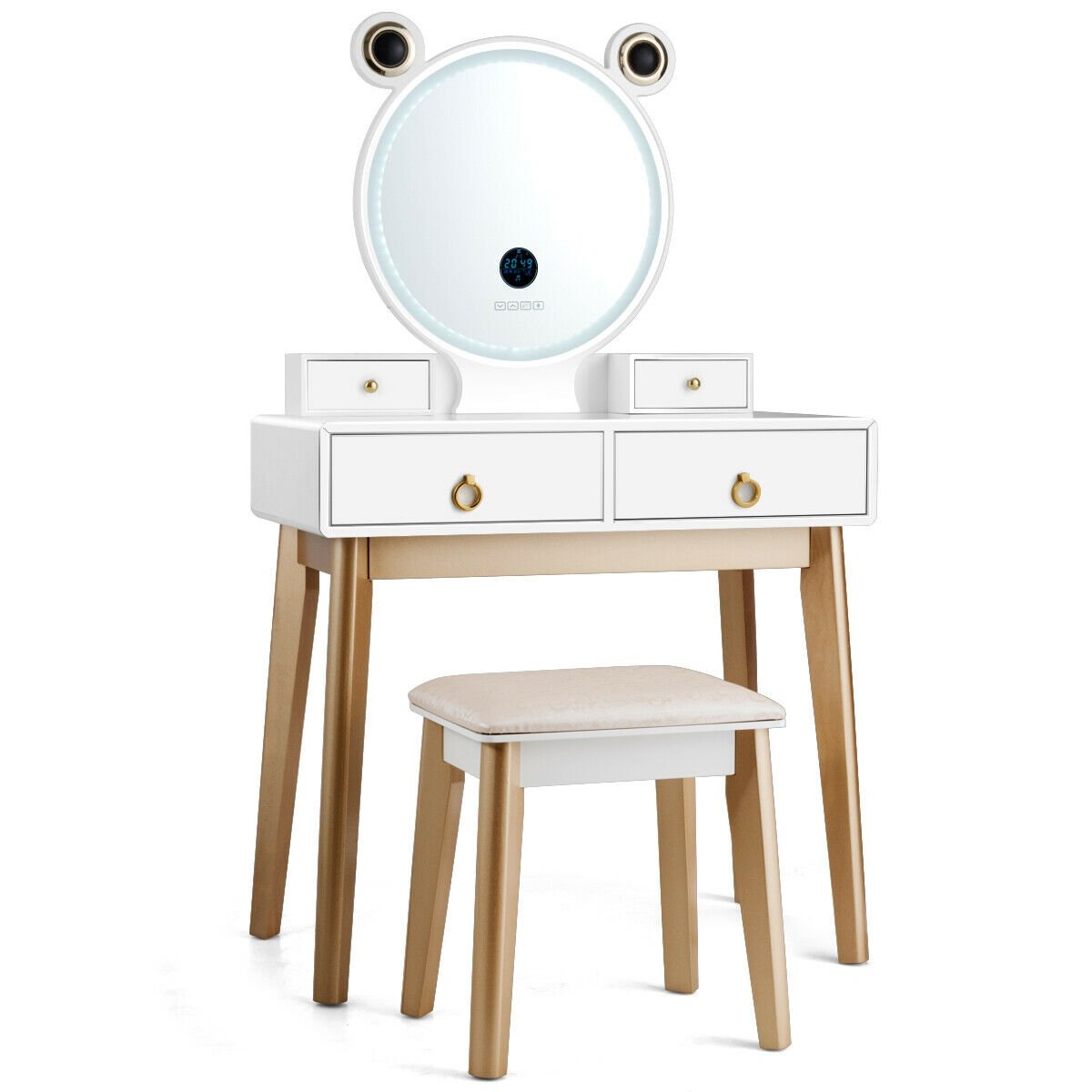 Vanity Set with 3-Color Lighted Touch Screen Dimming Mirror and 4 Drawers, White at Gallery Canada