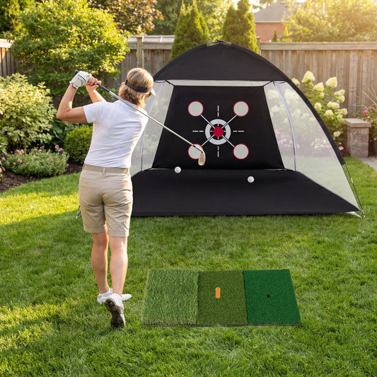 10.3 X 6.5 Ft Golf Practice Net With Foldable Tri-Turf Mat Golf Black at Gallery Canada
