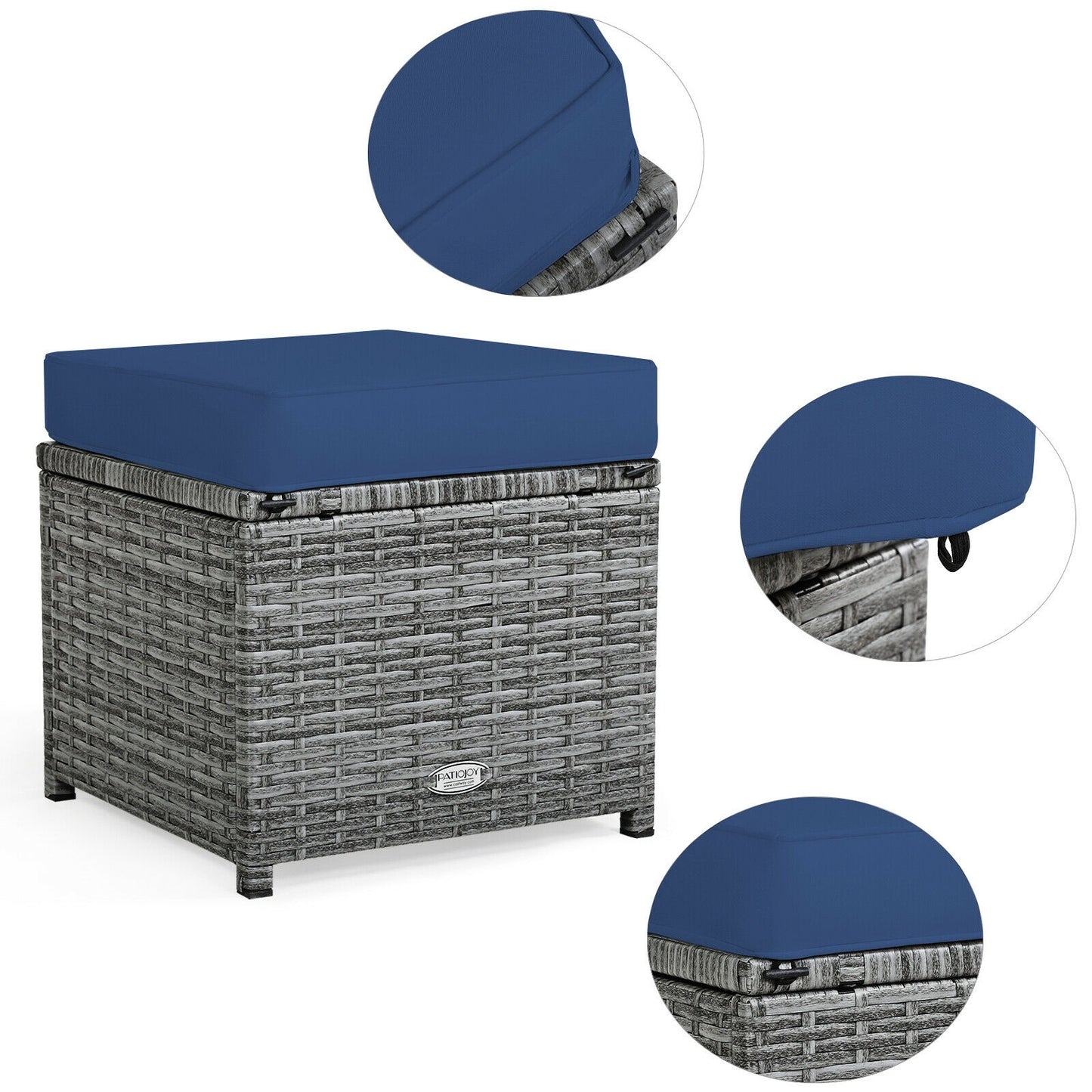 7 Piece Patio Rattan Dining Set, Sectional Sofa With Ottoman, Navy Outdoor Sectionals at Gallery Canada