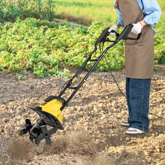 10 Amp Powerful Corded Electric Tiller Cultivator with Safety Lock, Yellow Lawn Care Tools Yellow at Gallery Canada