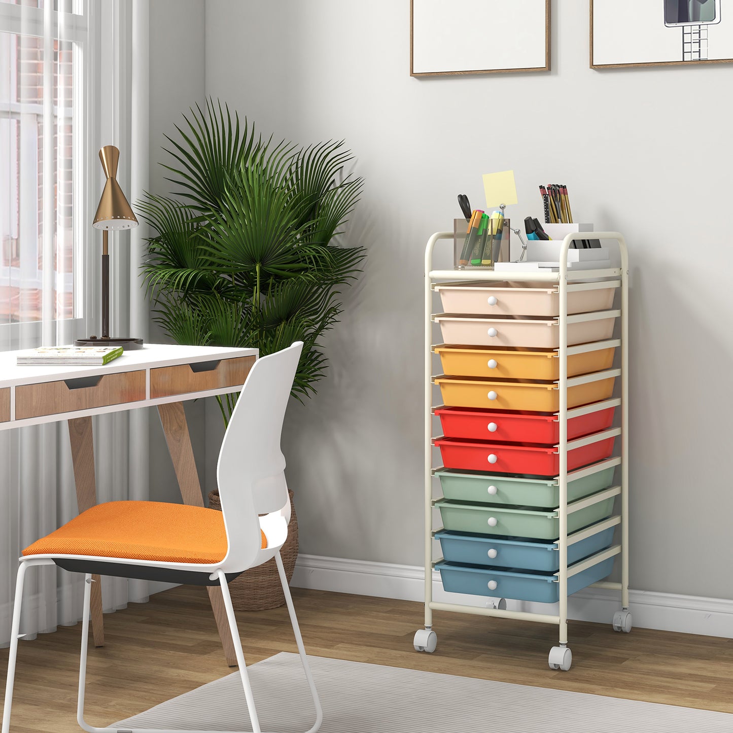 10 Drawer Rolling Storage Cart Organizer, Multicolor, Macaron File Cabinets at Gallery Canada