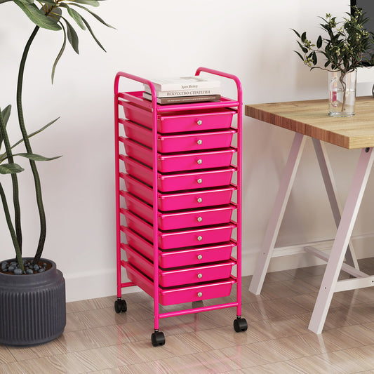 10 Drawer Rolling Storage Cart Organizer, Pink File Cabinets Pink at Gallery Canada