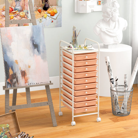 10 Drawer Rolling Storage Cart Organizer, Cherry