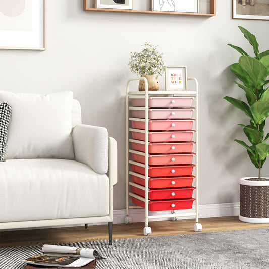 10 Drawer Rolling Storage Cart, With 4 Casters, Pink File Cabinets Gradient Pink at Gallery Canada