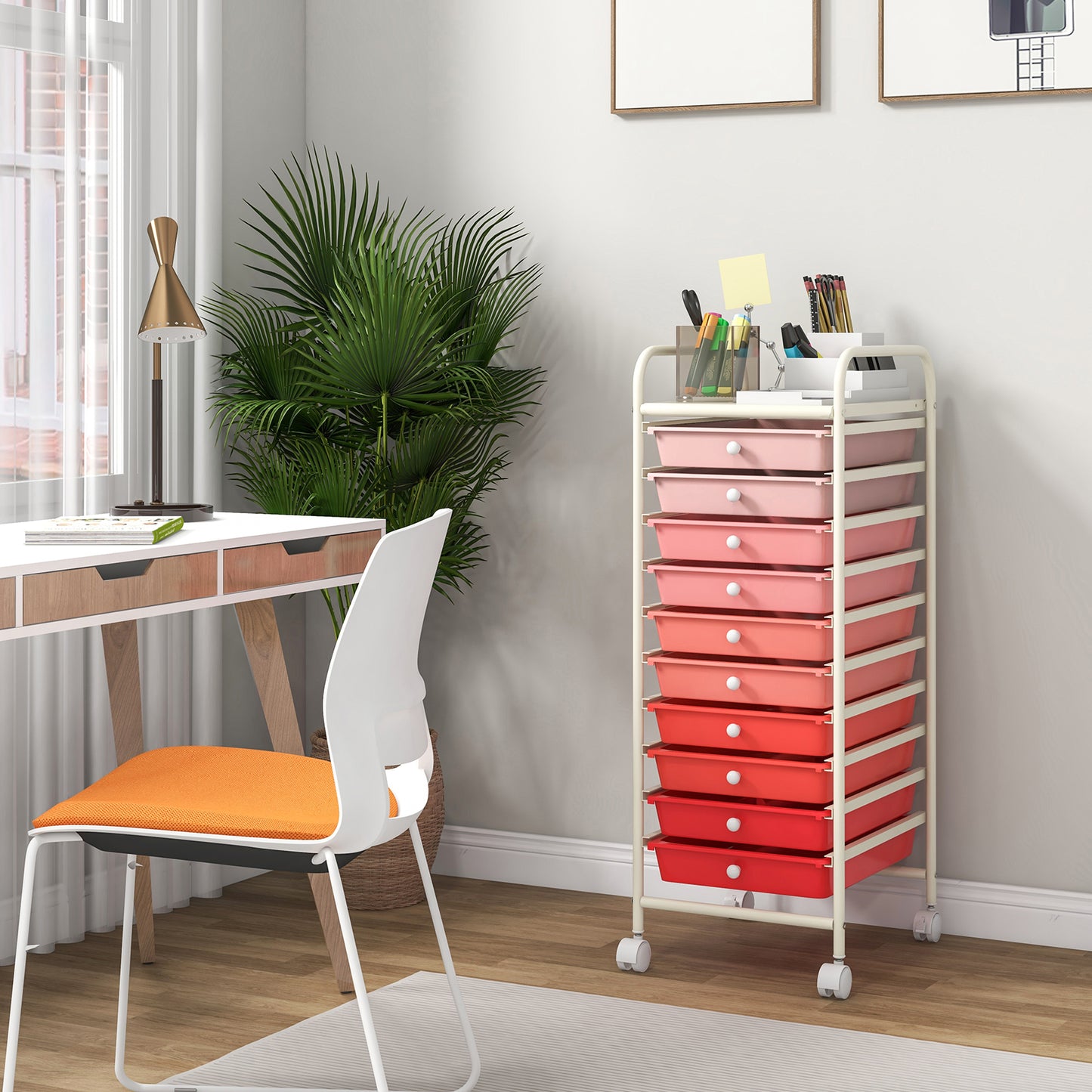 10 Drawer Rolling Storage Cart, With 4 Casters, Pink File Cabinets at Gallery Canada