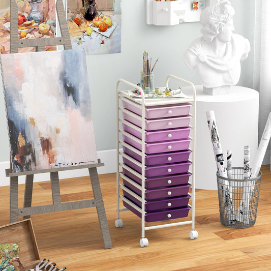 10 Drawer Rolling Storage Cart, 4 Universal Casters, Purple File Cabinets Purple at Gallery Canada