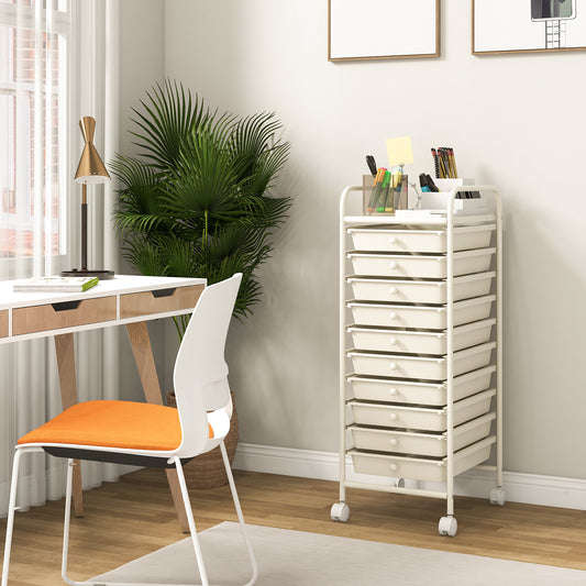 10 Drawer Rolling Storage Cart Organizer, White File Cabinets White at Gallery Canada